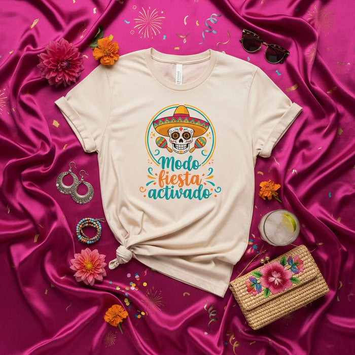 Modo Fiesta Activado T-Shirt, Day of the Dead Sugar Skull Sombrero Tee, Funny Spanish Party Shirt, Cinco de Mayo Festival Unisex T-Shirt