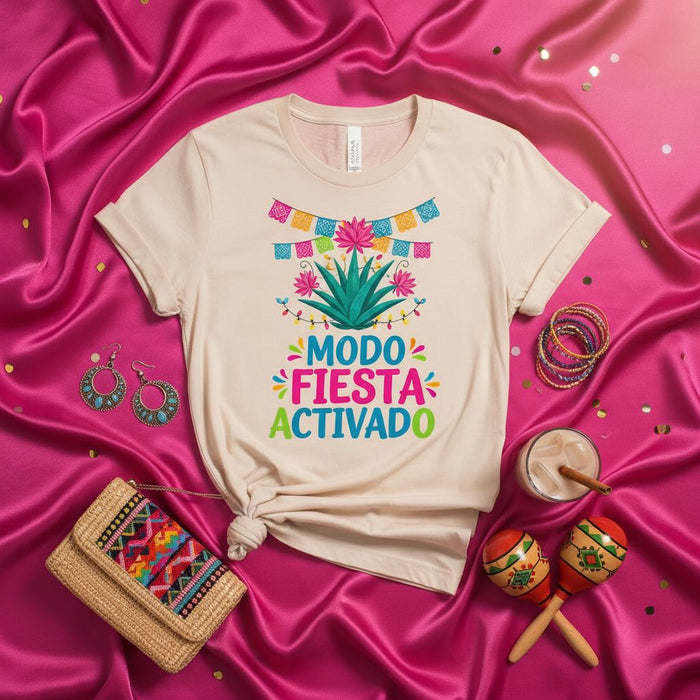 Modo Fiesta Activado Shirt, Cinco de Mayo Agave T-Shirt, Fiesta Mode Activated Tee, Funny Mexican Holiday Party Outfit, Colorful Papel Picado Banner