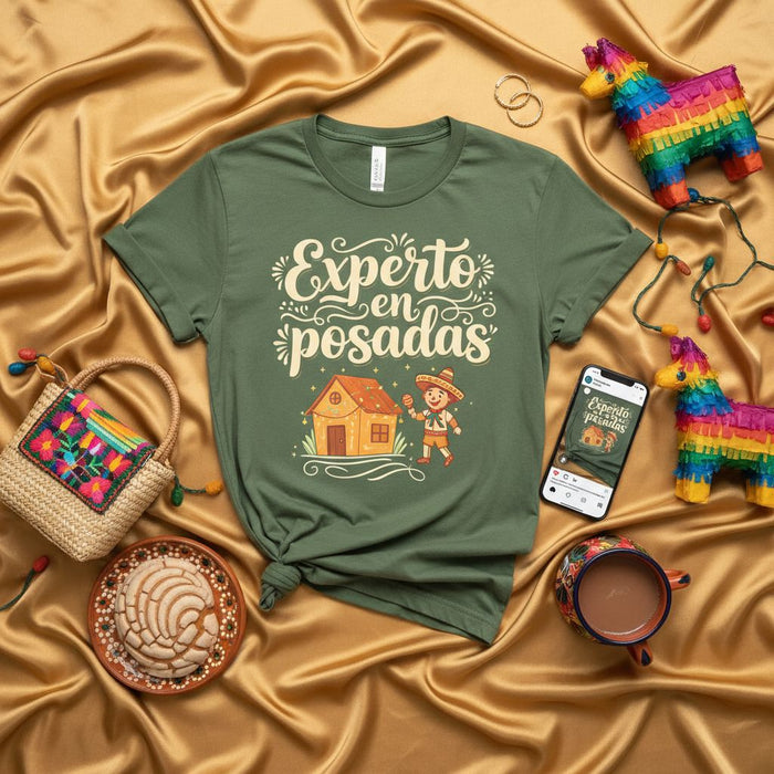 Maglietta Experto en Posadas, Maglia per Festa di Posada Natalizia, Maglietta Divertente per Festa, Abbigliamento Tradizionale Messicano Posada Navideña, Idea Regalo di Natale Unisex