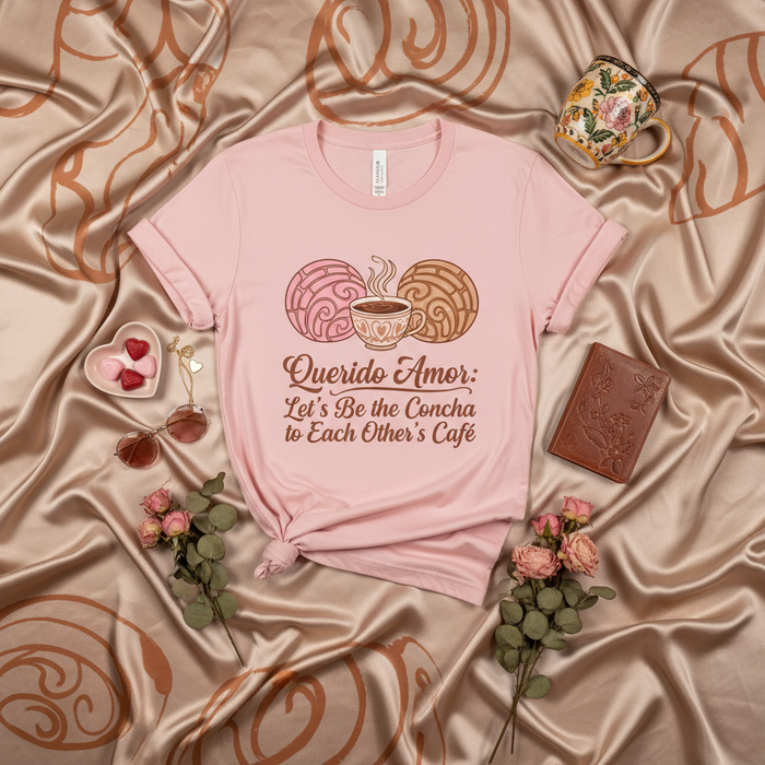 Querido Amor: Maglietta 'Siamo la Concha per il Caffè dell'altro', T-shirt Grafica Pane Dolce Messicano e Caffè, Regalo Carino Maglietta di Coppia Cibo Latinx