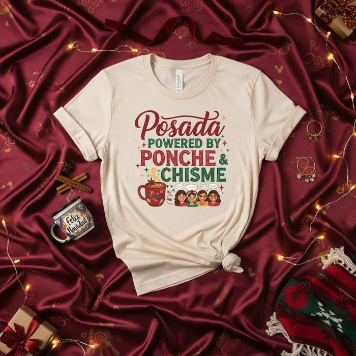 Posada Powered By Ponche & Chisme T-Shirt, Christmas Posadas Party Tee, Holiday Latina Shirt, Festive Mexican Tradition Shirt, Navidad Gift Idea