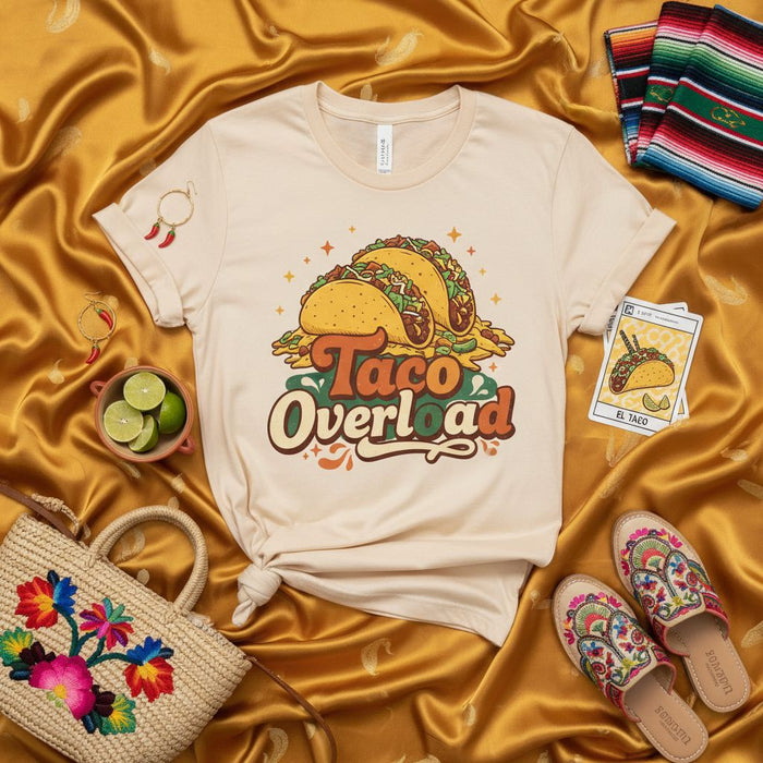 Taco Overload Retro Groovy T-Shirt Unisex Foodie Graphic Tee Aesthetic Vintage Style Mexican Food Lover Shirt