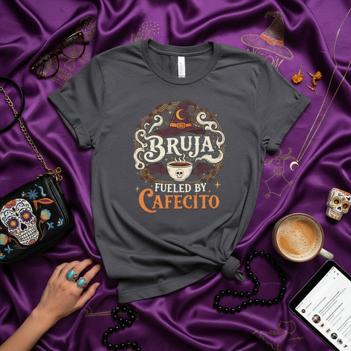 Bruja Fueled by Cafecito T-Shirt Halloween Spanglish Coffee Witch Shirt Witchy Latina Gifts for Coffee Lovers Spooky Season Aesthetic Tee