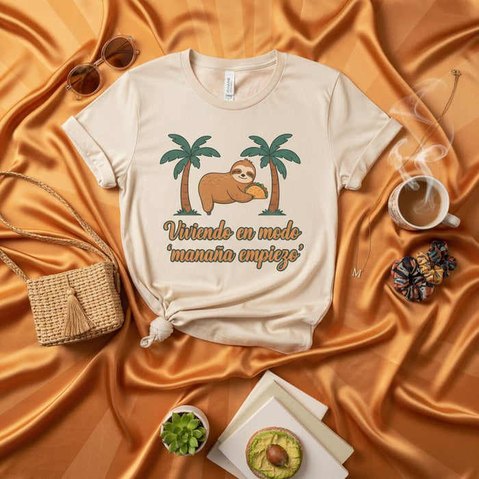 Camiseta Perezoso Taco Mañana Empiezo, Camisa con Dicho en Español Divertido, Playera de Día Libre, Gráfico Lindo de Perezoso en la Playa con Palmeras, Regalo Mañana Empiezo, Ropa Casual Unisex