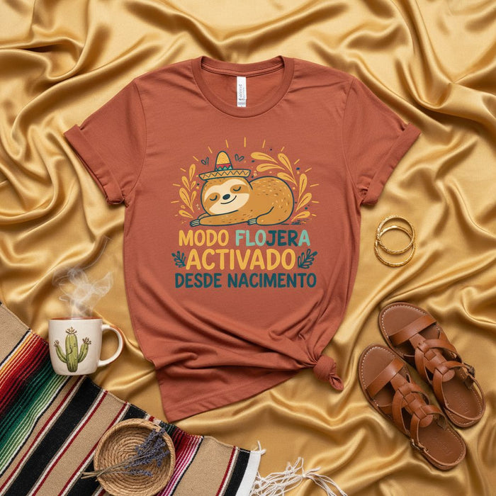 Modo Flojera Activado Desde Nacimiento T-Shirt, Funny Sloth Tee with Sombrero, Spanish Slang Shirt, Lazy Mode Activated Since Birth Graphic Top