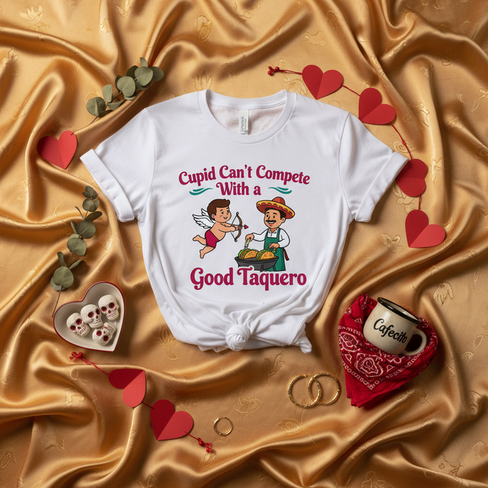 Cupid Can't Compete With a Good Taquero T-Shirt, Funny Valentine's Day Mexican Food Lover Shirt, Taquero Love Tee, Taco Chef Cupid Graphic Shirt, Unisex Gift Idea