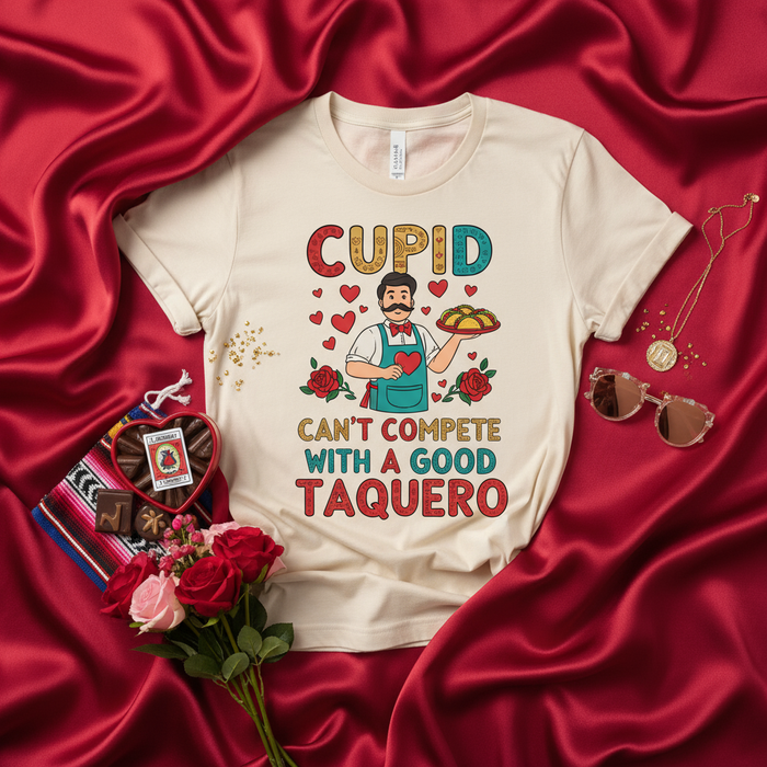 El taquero supera a Cupido Camiseta, Divertida Camiseta Anti-San Valentín, Regalo para Amantes de los Tacos, Taquero Vida, Camisa de Comida Mexicana, Camiseta Gráfica Unisex