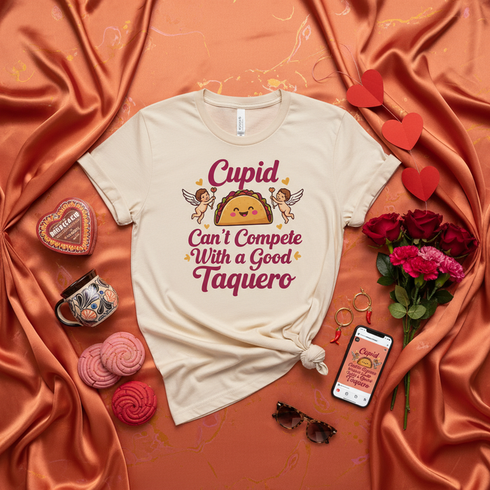 Can't Compete With a Good Taquero Taco Shirt, Funny Mexican Food Valentine's Day Gift, Cute Cupid Love Taquería Tee, Unisex Vday Fiesta T-shirt