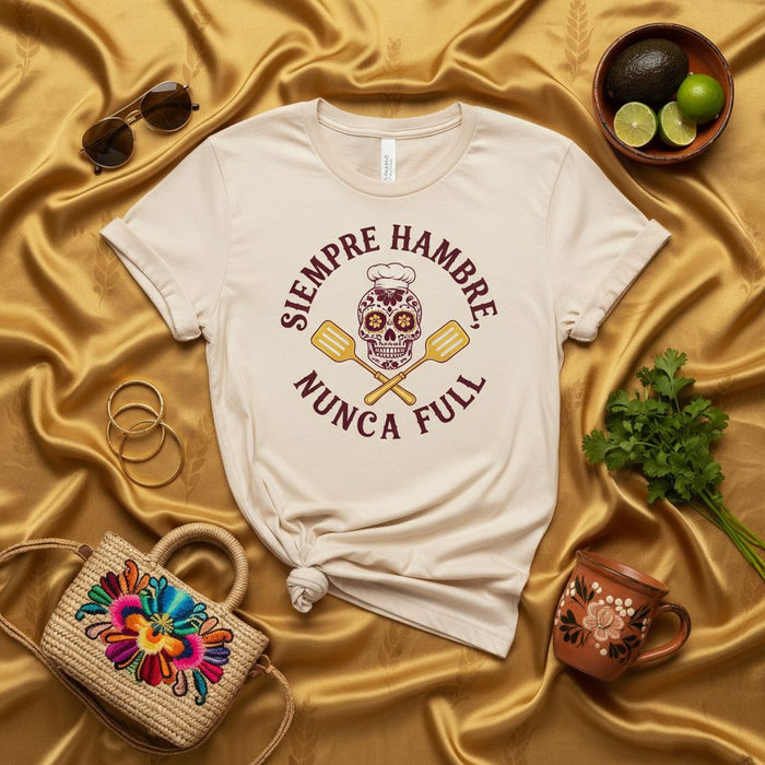 Camiseta Calavera Chef Siempre Hambre, Nunca Lleno, Regalo Cocinero Día de Muertos