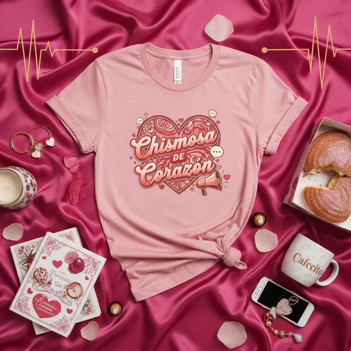Chismosa De Corazón Shirt, Funny Spanish Gossip Tee, Latina Gift, Pink Graphic T-Shirt for Women, Cute Heart Design T-Shirt