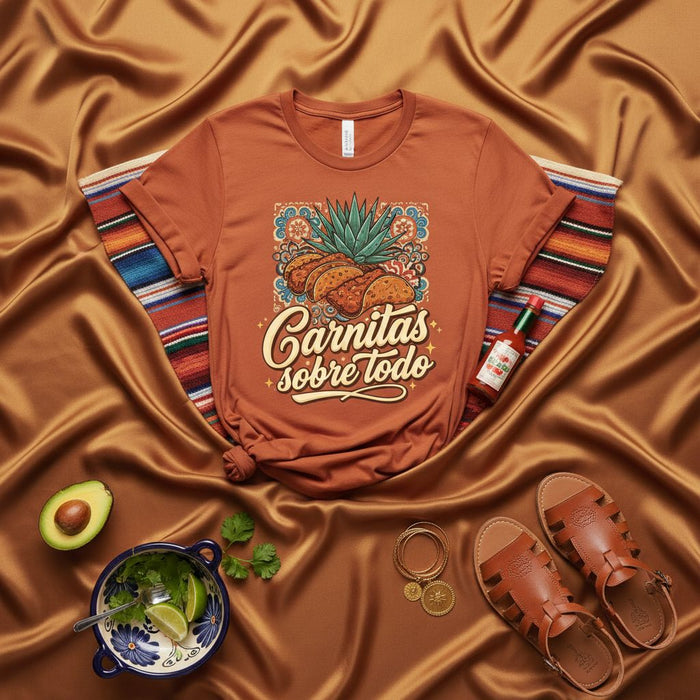 Carnitas Sobre Todo T-Shirt: Funny Mexican Food Tee with Tacos, Agave, and Cinco de Mayo Fiesta Design - Unisex Graphic Shirt for Taco Lovers