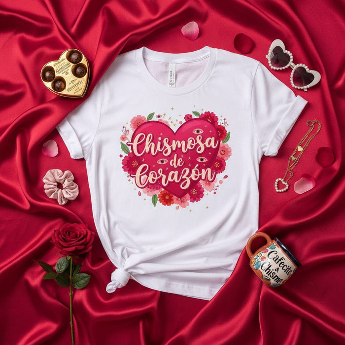 Chismosa de Corazón T-Shirt, Funny Spanish Gossip Tee, Latina Best Friend Gift, Floral Heart Graphic, Women's Novelty Shirt, Unisex Top