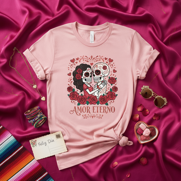 Camiseta Pareja Amor Eterno Día de Muertos - Calavera de Azúcar, Diseño de Amor Día de Muertos, Cultura Mexicana, Regalo Unisex
