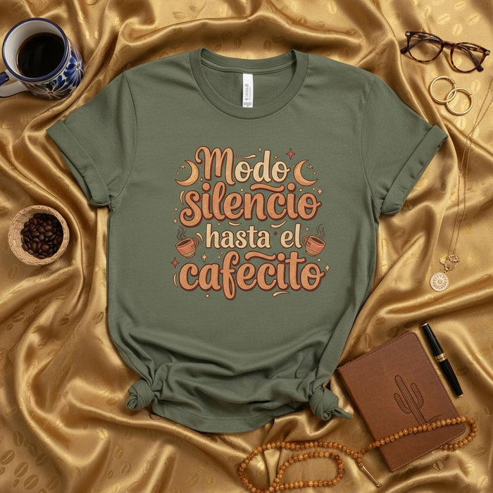 Modo Silencio hasta el Cafecito T-Shirt: Funny Spanish Coffee Shirt, Morning Routine Tee, Silent Mode Until Coffee Gift for Him or Her
