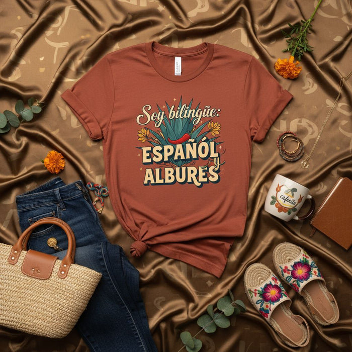 Soy bilingüe: Español y Albures T-Shirt, Funny Mexican Spanish Pun Tee, Agave Plant and Eagle Shirt, Hispanic Heritage Gift, Día de Muertos Style Shirt