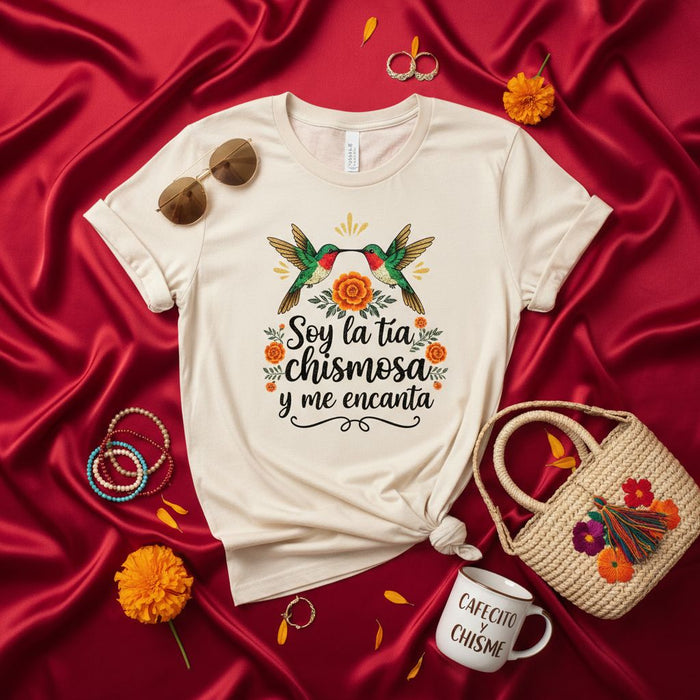 Soy la tía chismosa y me encanta Hummingbird Floral T-Shirt, Funny Spanish Auntie Gift, Chismosa Shirt, Latina Tía Tee, Dia de Muertos Floral Print, Mexican Culture Theme