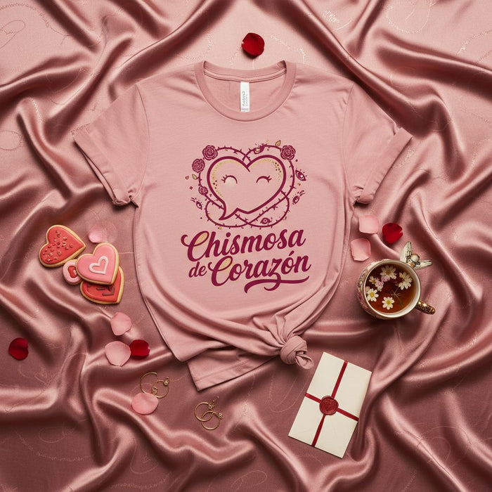 Chismosa de Corazón T-Shirt, Cute Heart Chat Bubble with Roses and Thorns Graphic Tee, Funny Spanish Gossip Queen Shirt, Valentine's Day Gift for Her
