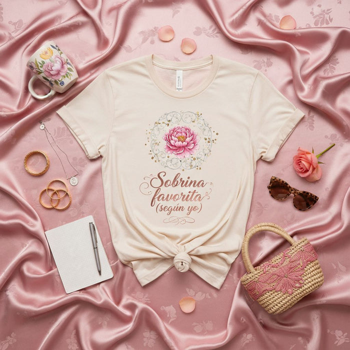 Sobrina Favorita (Según Yo) T-Shirt, Spanish Favorite Niece Tee, Pink Peony Flower Design, Best Auntie Gift, Latina Family Shirt, Cute Floral Top