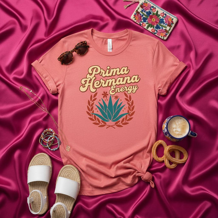 Prima Hermana Energy T-Shirt, Agave Plant Tee, Sister Cousin Gift, Retro Aesthetic Shirt, Latina Merch, Best Cousin Ever, Family Vacation Top