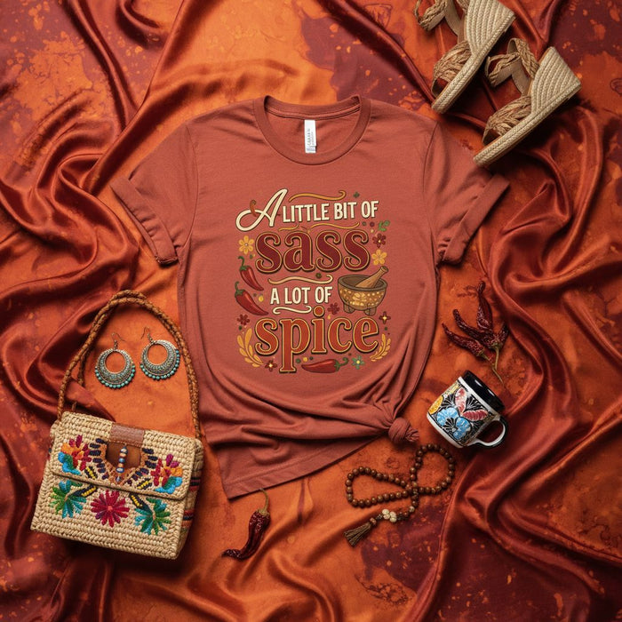 A Little Bit of Sass a Lot of Spice T-Shirt, Funny Chili Pepper Foodie Tee, Mexican Themed Clothing, Women's Fall Autumn Shirt, Unisex Gift Idea Mexicada
