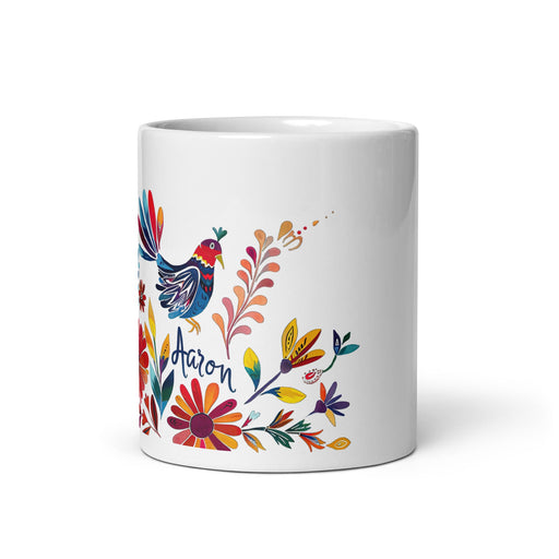 Aaron Exclusive Name Art Piece Home Office Work Coffee Mug Mexican Spanish Pride Gift Cup One - Of - A - Kind Calligraphy White Glossy Mug | A1 - Mexicada