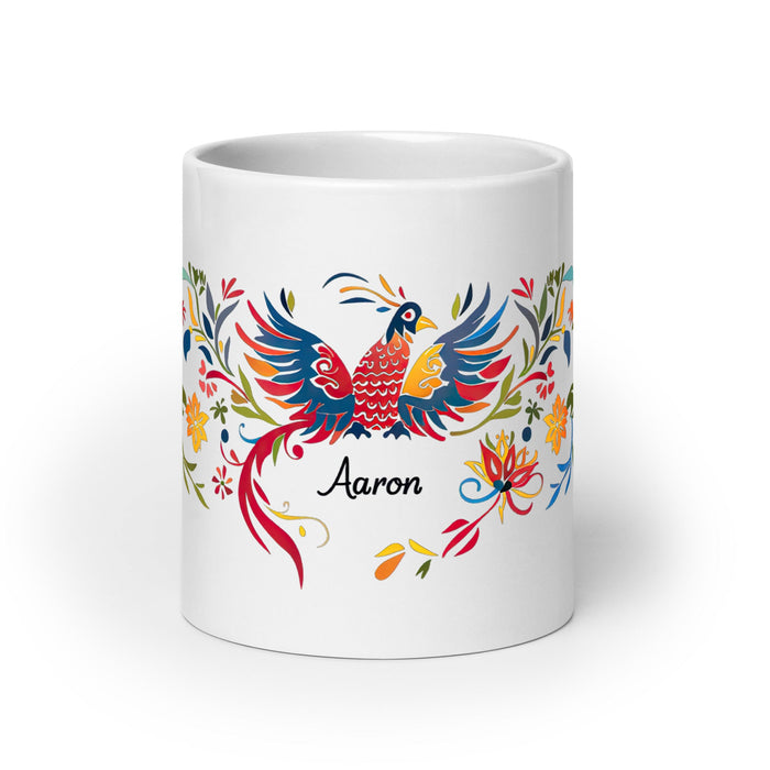 Aaron Exclusive Name Art Piece Home Office Work Coffee Mug Mexican Spanish Pride Gift Cup One - Of - A - Kind Calligraphy White Glossy Mug | A10 - Mexicada