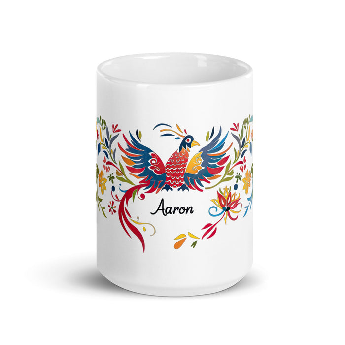 Aaron Exclusive Name Art Piece Home Office Work Coffee Mug Mexican Spanish Pride Gift Cup One - Of - A - Kind Calligraphy White Glossy Mug | A10 - Mexicada