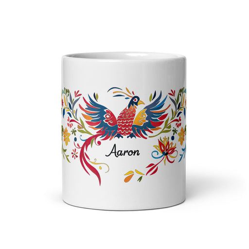 Aaron Exclusive Name Art Piece Home Office Work Coffee Mug Mexican Spanish Pride Gift Cup One - Of - A - Kind Calligraphy White Glossy Mug | A10 - Mexicada