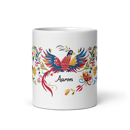 Aaron Exclusive Name Art Piece Home Office Work Coffee Mug Mexican Spanish Pride Gift Cup One-Of-A-Kind Calligraphy White Glossy Mug | A10 Mexicada