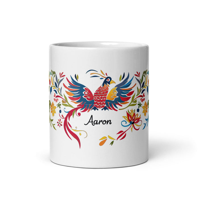 Aaron Exclusive Name Art Piece Home Office Work Coffee Mug Mexican Spanish Pride Gift Cup One-Of-A-Kind Calligraphy White Glossy Mug | A10 Mexicada