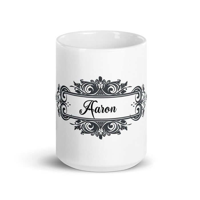 Aaron Exclusive Name Art Piece Home Office Work Coffee Mug Mexican Spanish Pride Gift Cup One - Of - A - Kind Calligraphy White Glossy Mug | A11 - Mexicada