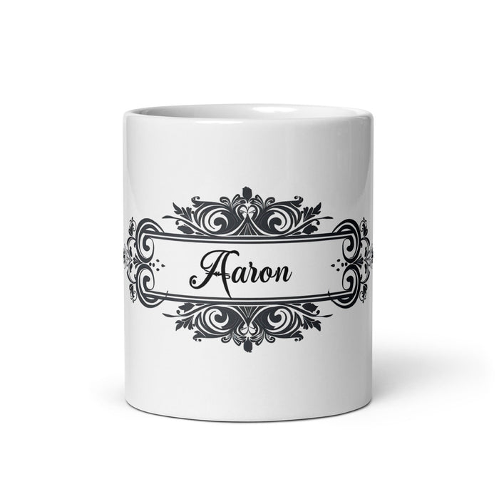 Aaron Exclusive Name Art Piece Home Office Work Coffee Mug Mexican Spanish Pride Gift Cup One - Of - A - Kind Calligraphy White Glossy Mug | A11 - Mexicada