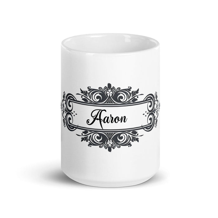 Aaron Exclusive Name Art Piece Home Office Work Coffee Mug Mexican Spanish Pride Gift Cup One-Of-A-Kind Calligraphy White Glossy Mug | A11 Mexicada