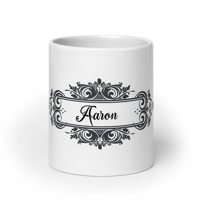 Aaron Exclusive Name Art Piece Home Office Work Coffee Mug Mexican Spanish Pride Gift Cup One-Of-A-Kind Calligraphy White Glossy Mug | A11 Mexicada