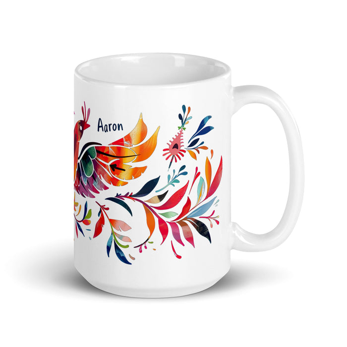 Aaron Exclusive Name Art Piece Home Office Work Coffee Mug Mexican Spanish Pride Gift Cup One - Of - A - Kind Calligraphy White Glossy Mug | A12 - Mexicada