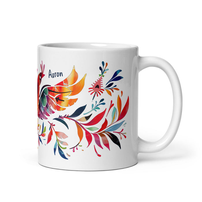 Aaron Exclusive Name Art Piece Home Office Work Coffee Mug Mexican Spanish Pride Gift Cup One - Of - A - Kind Calligraphy White Glossy Mug | A12 - Mexicada