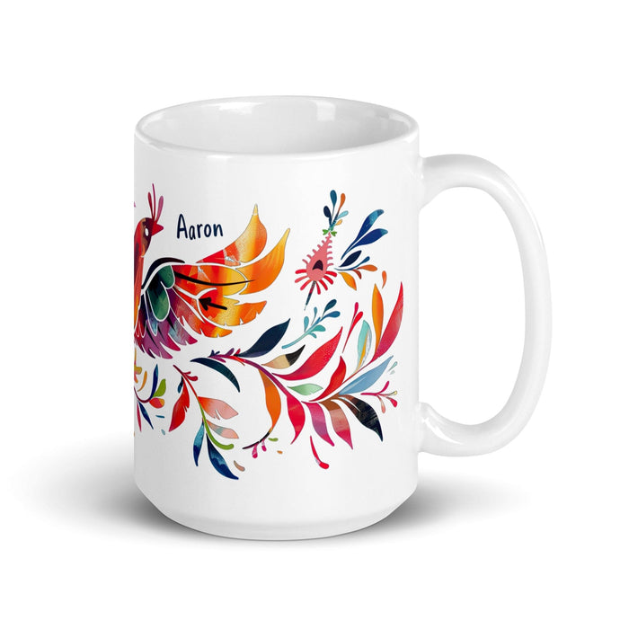 Aaron Exclusive Name Art Piece Home Office Work Coffee Mug Mexican Spanish Pride Gift Cup One-Of-A-Kind Calligraphy White Glossy Mug | A12 Mexicada 15 oz