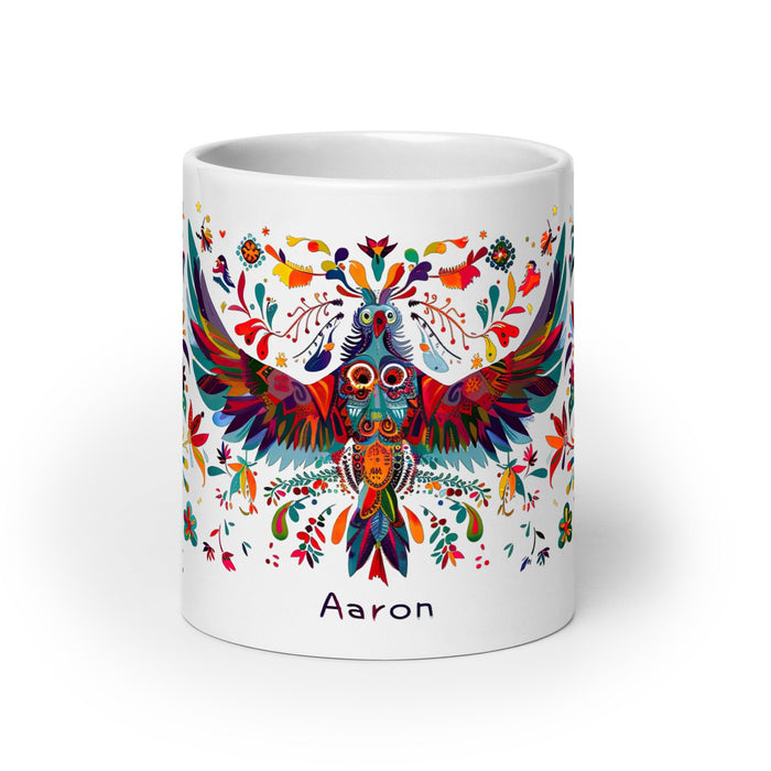 Aaron Exclusive Name Art Piece Home Office Work Coffee Mug Mexican Spanish Pride Gift Cup One - Of - A - Kind Calligraphy White Glossy Mug | A13 - Mexicada