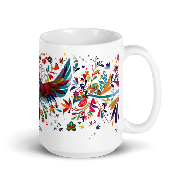 Aaron Exclusive Name Art Piece Home Office Work Coffee Mug Mexican Spanish Pride Gift Cup One - Of - A - Kind Calligraphy White Glossy Mug | A13 - Mexicada