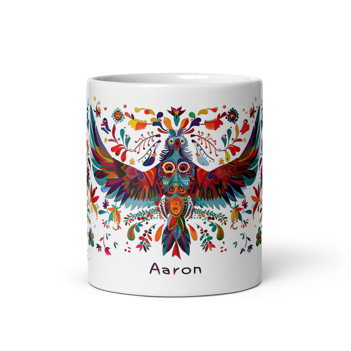 Aaron Exclusive Name Art Piece Home Office Work Coffee Mug Mexican Spanish Pride Gift Cup One - Of - A - Kind Calligraphy White Glossy Mug | A13 - Mexicada