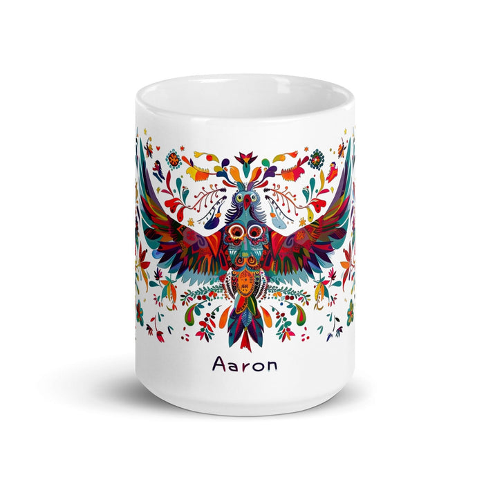 Aaron Exclusive Name Art Piece Home Office Work Coffee Mug Mexican Spanish Pride Gift Cup One-Of-A-Kind Calligraphy White Glossy Mug | A13 Mexicada