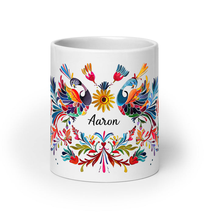 Aaron Exclusive Name Art Piece Home Office Work Coffee Mug Mexican Spanish Pride Gift Cup One - Of - A - Kind Calligraphy White Glossy Mug | A15 - Mexicada