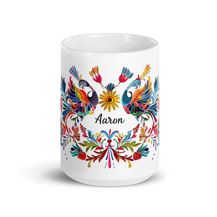 Aaron Exclusive Name Art Piece Home Office Work Coffee Mug Mexican Spanish Pride Gift Cup One - Of - A - Kind Calligraphy White Glossy Mug | A15 - Mexicada