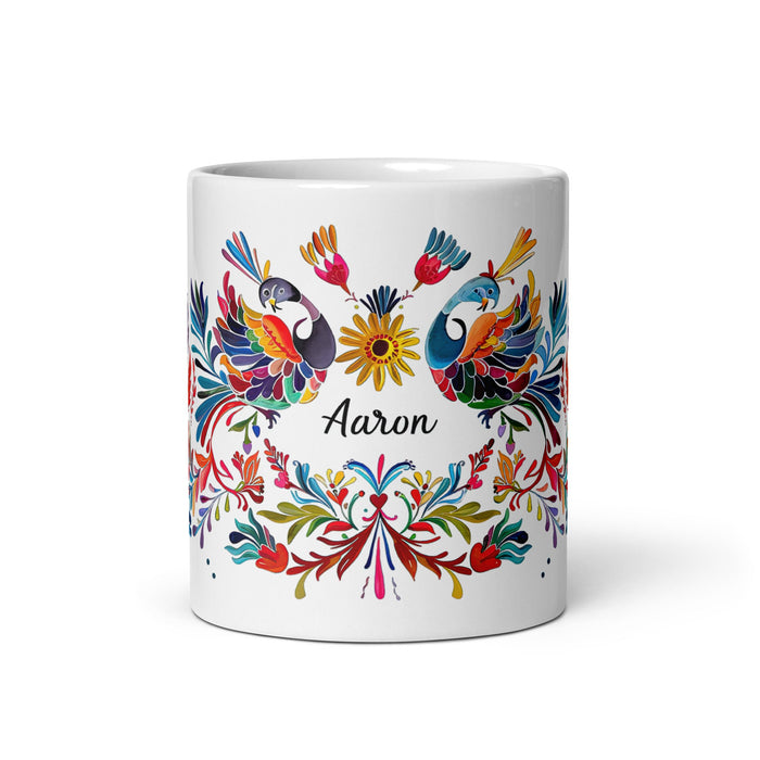 Aaron Exclusive Name Art Piece Home Office Work Coffee Mug Mexican Spanish Pride Gift Cup One - Of - A - Kind Calligraphy White Glossy Mug | A15 - Mexicada