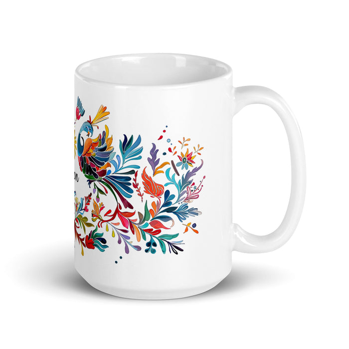 Aaron Exclusive Name Art Piece Home Office Work Coffee Mug Mexican Spanish Pride Gift Cup One - Of - A - Kind Calligraphy White Glossy Mug | A15 - Mexicada