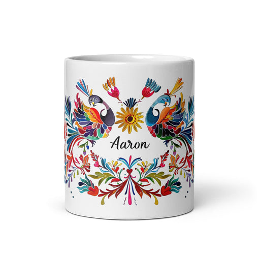 Aaron Exclusive Name Art Piece Home Office Work Coffee Mug Mexican Spanish Pride Gift Cup One-Of-A-Kind Calligraphy White Glossy Mug | A15 Mexicada