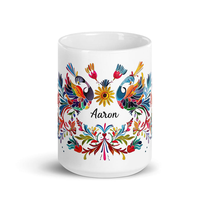 Aaron Exclusive Name Art Piece Home Office Work Coffee Mug Mexican Spanish Pride Gift Cup One-Of-A-Kind Calligraphy White Glossy Mug | A15 Mexicada