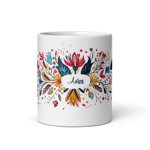 Aaron Exclusive Name Art Piece Home Office Work Coffee Mug Mexican Spanish Pride Gift Cup One-Of-A-Kind Calligraphy White Glossy Mug | A16 Mexicada