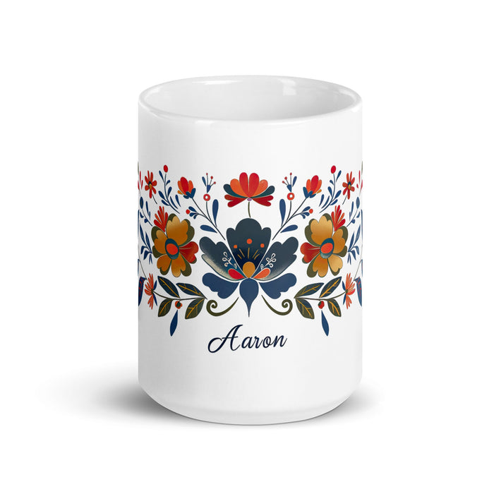 Aaron Exclusive Name Art Piece Home Office Work Coffee Mug Mexican Spanish Pride Gift Cup One - Of - A - Kind Calligraphy White Glossy Mug | A18 - Mexicada