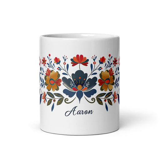 Aaron Exclusive Name Art Piece Home Office Work Coffee Mug Mexican Spanish Pride Gift Cup One-Of-A-Kind Calligraphy White Glossy Mug | A18 Mexicada